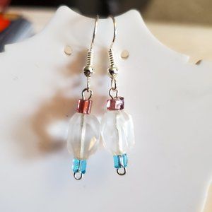 Silver Tone Hook Glass Dangle Earrings Tony Alexander Jewelry Artisan Fashion